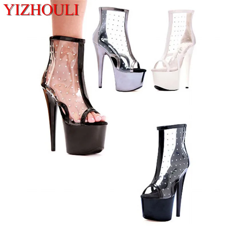Black lace seduction, low - cut boot, 15cm ultra high heel watertight night club lap-dancing small Dance Shoes