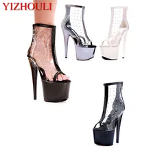 Черное кружево, с низким вырезом ботинки, 15 см Ультра Высокий каблук водонепроницаемая обувь для ночного клуба на коленях-танцы маленькие Обувь для танцев