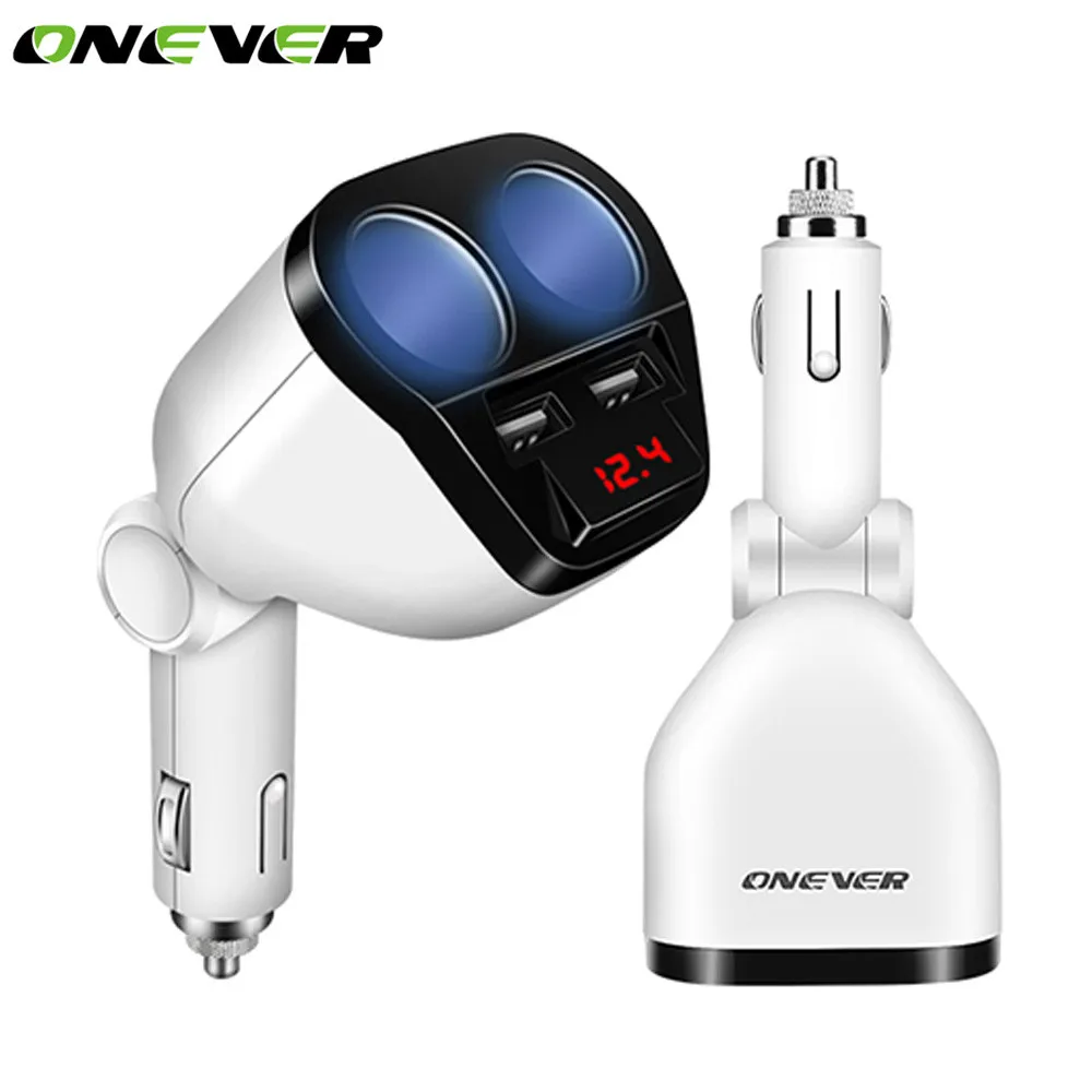 

Onever 120W Car Cigarette Lighter Power Adapter 12V-24V Car Splitter 2 Way Cigarette Lighter Socket With Dual 2 USB Car Charger