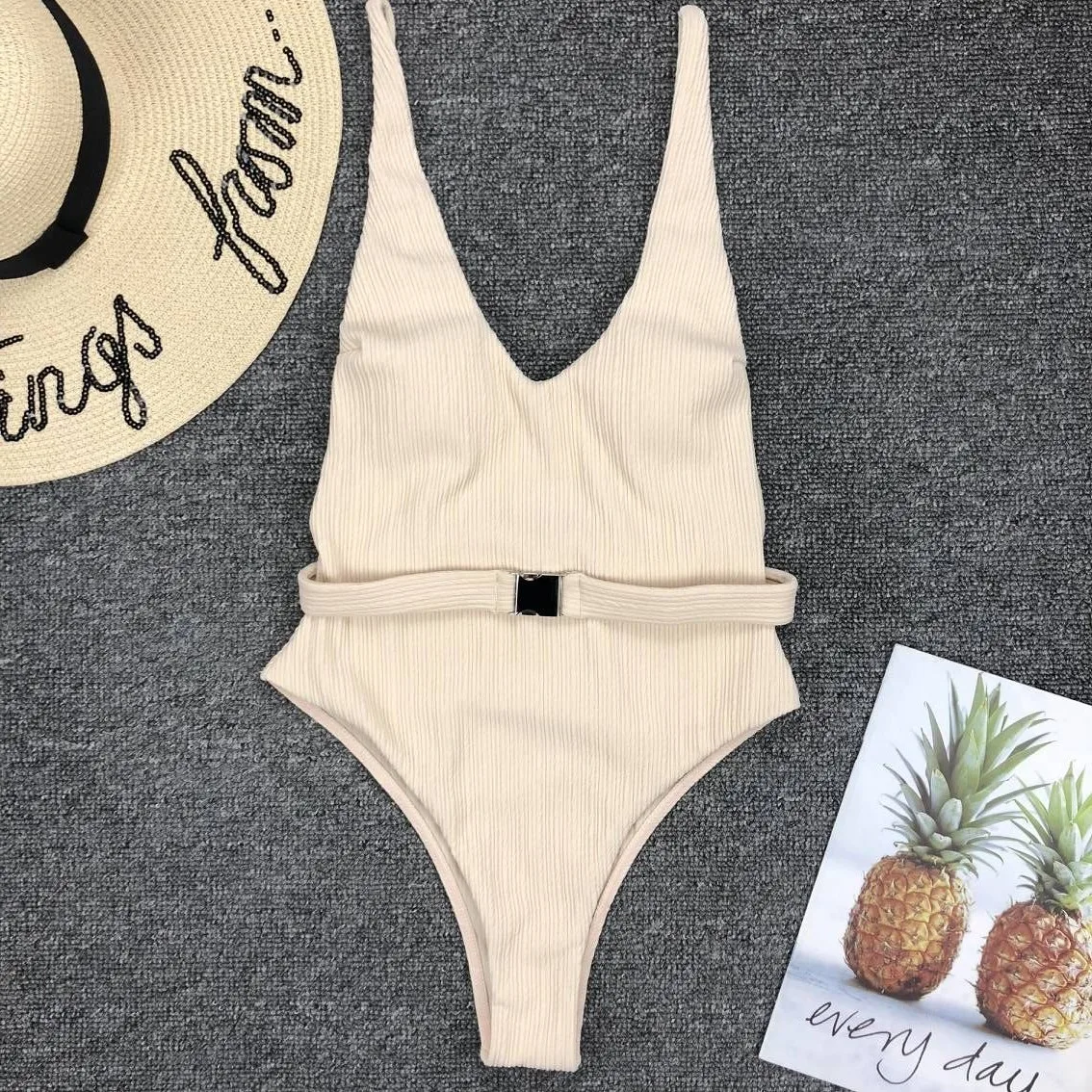 Maillot De Bain Badpak купальник женский сексуальный однотонный Цельный купальник металлический купальник с поясом Купальник для женщин