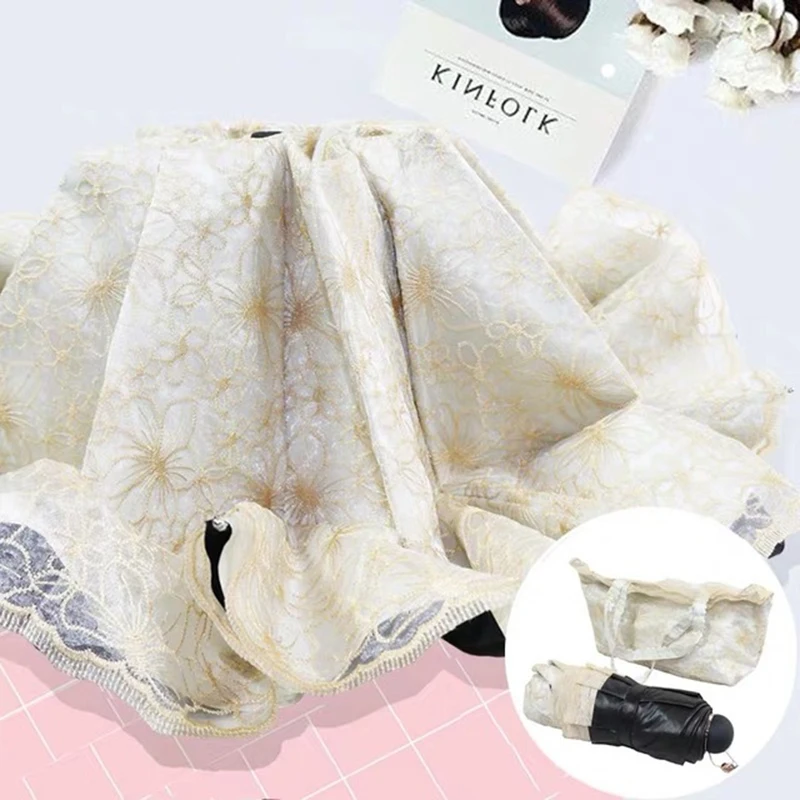 Compact Lace Parasol Folding Travel Sun Umbrella UV Protection Black Coating Fashion Women Princess Sun Rain Umbrella Female