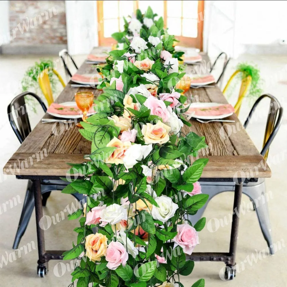 OurWarm 2.45M Silk Rose Flower Garland Artificial Flowers for Wedding Decoration Hanging Rose Vine Rattan Home Garden Arch Decor OurWarm 2.45M Silk Rose Flower Garland Artificial Flowers for Wedding Decoration Hanging Rose Vine Rattan Home Garden Arch Decor