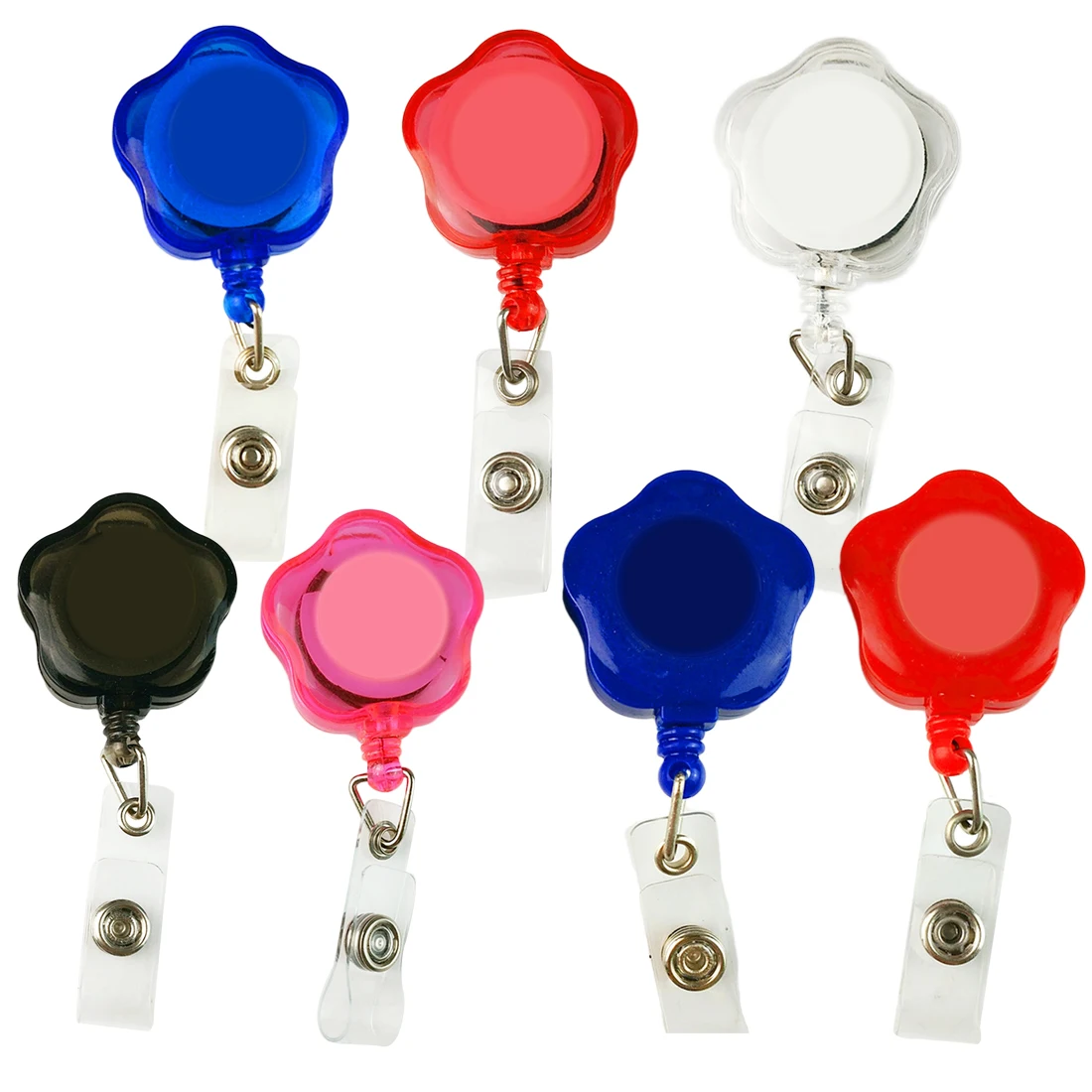 

Creative Design Cute Flower Shape ID Holder Name Tag Card key Badge Holder Retractable Round Solid Translucent ID Holder