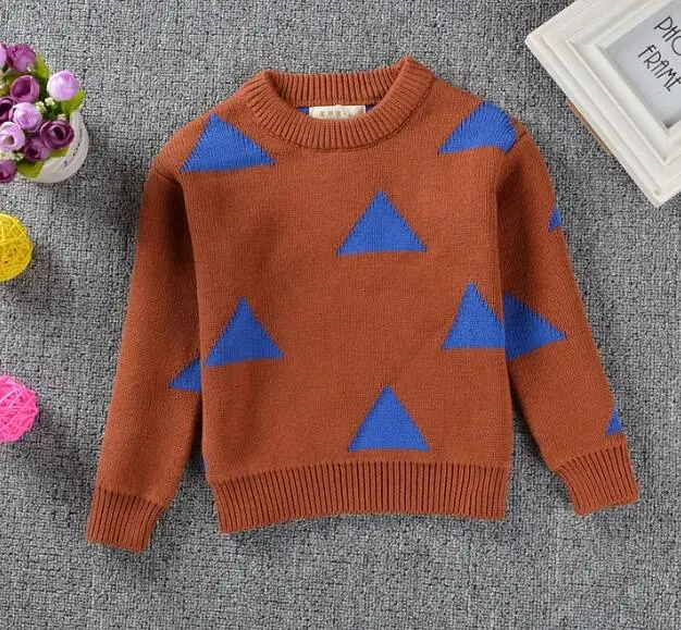 Весенние свитера с треугольниками для мамы и дочки, Новая высококачественная одежда для мамы и дочки, модный свитер, Детский свитер - Цвет: Коричневый