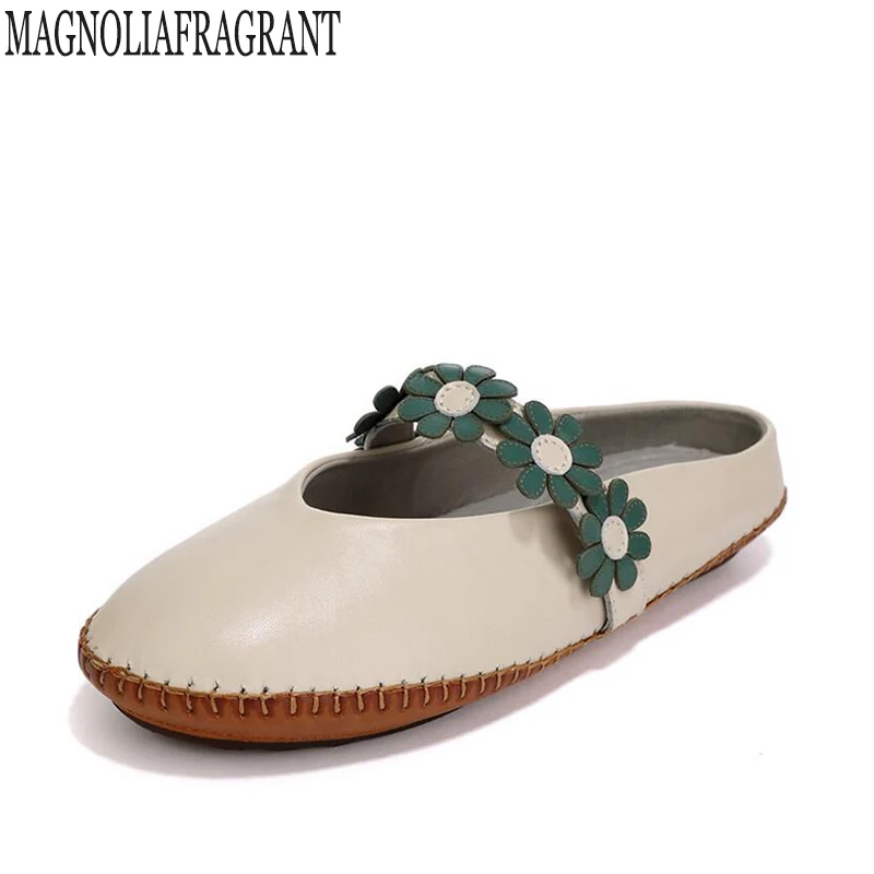 

new Women Shoes Woman Genuine Leather Flat Shoes Fashion Handmade flowers Loafers Female Casual Shoes Women Flats Slippers k249