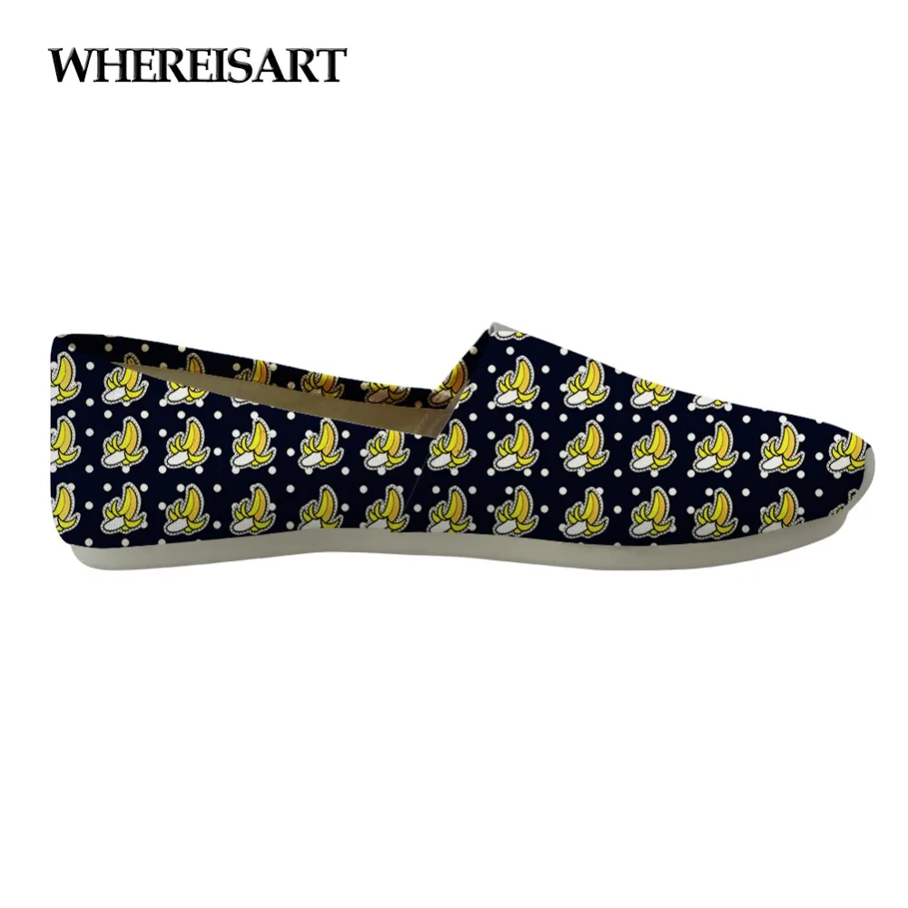 

WHEREISART High Quality Women Flats Shoes Yellow Banana Printed Fashion Ladies Loafers Casual Comfortable Light for Female Lazy