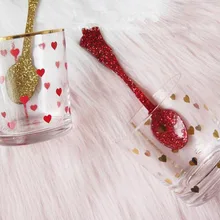 Японский скандинавский стиль девушка сладкий романтический красное золото сердце с Пномпенем печатных стеклянная чашка для кофе и молока N225