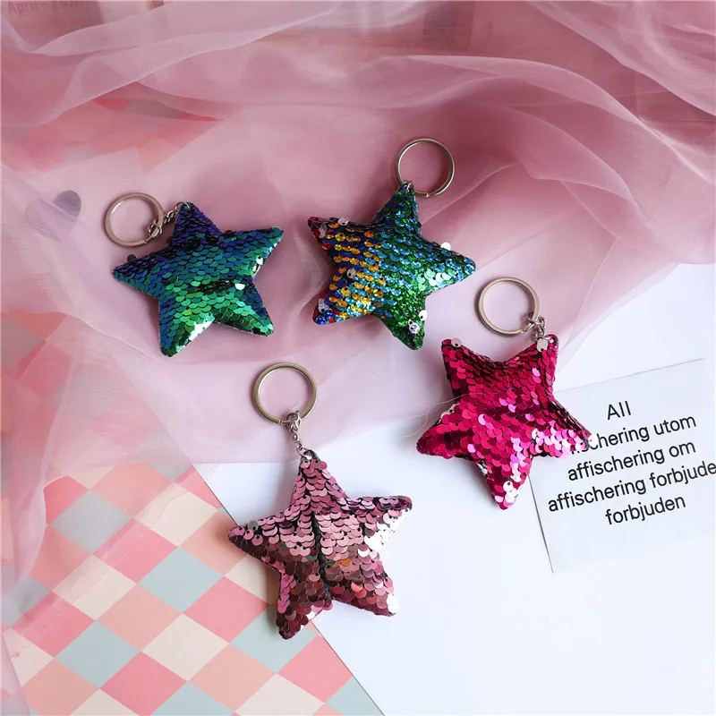 

Sweet Glitter Sequins Stars Keychain for Women Cute Shiny Dolphin Deer Butterfly Pendant Key Chain Car Key Ring Gifts