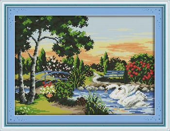

Swan Lake (2) Counted Cross Stitch 11CT Printed 14CT Set DIY Chinese Cotton Cross-stitch Kit Embroidery Needlework