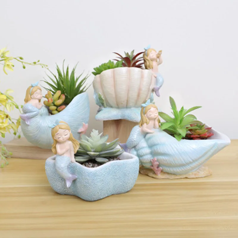 

4pcs/set Creative Mermaid Storage Bowl Jewelry Candy Holder Flower Pot Home Garden Decor Multifunction Gifts for Kids