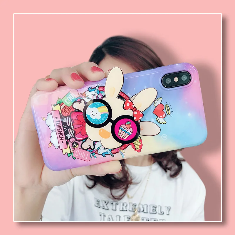 

Popular Rabbit Cute Cartoon Patterned Phone Case For iphone 6 6S 7 8 Plus With Kickstand Back Cover For iPhone X XR XS MAX Funda