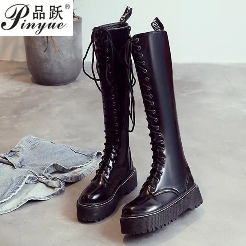 

Rock Punk Gothic Boots Women Shoes Platform Creepers Wedge High Heels Boots Lace Up Motorcyle Ankle Boots Ladies