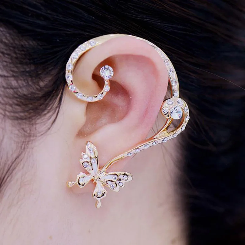 

Korean Lovely Butterfly Inserts Clip Earrings For Women Bule Purple Cubic Zirconia Fashion Upscale Ear-hook Decoration Jewelry