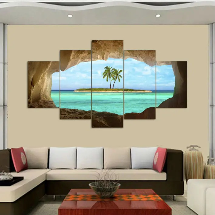 5 шт. лазурный океан River Island Пальма Кокосовая пальма морской Home Настенный декор холст картина Книги по искусству HD печати живопись на холст Книги по искусству работает
