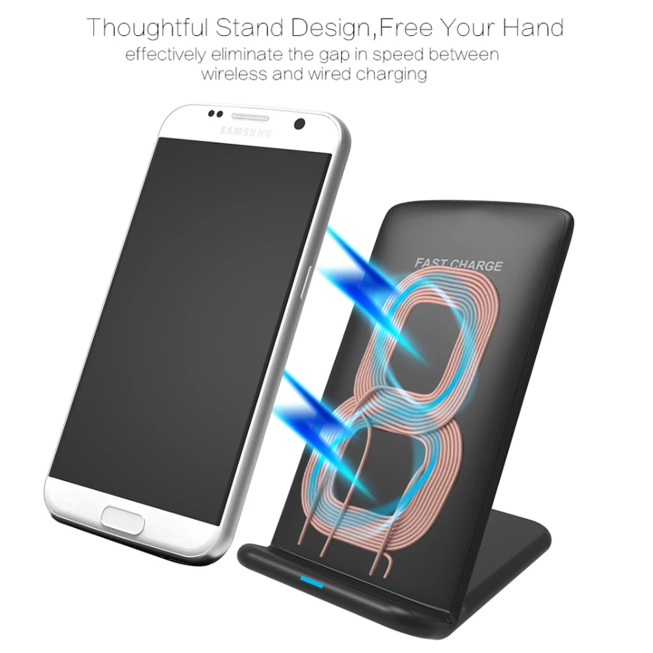 !ACCEZZ 2 in 1 Vertical Phone Stand Charger Fast Qi Wireless Charging For iPhone X 8 Plus XS Samsung Galaxy S8 S9 Desktop Charge (4)