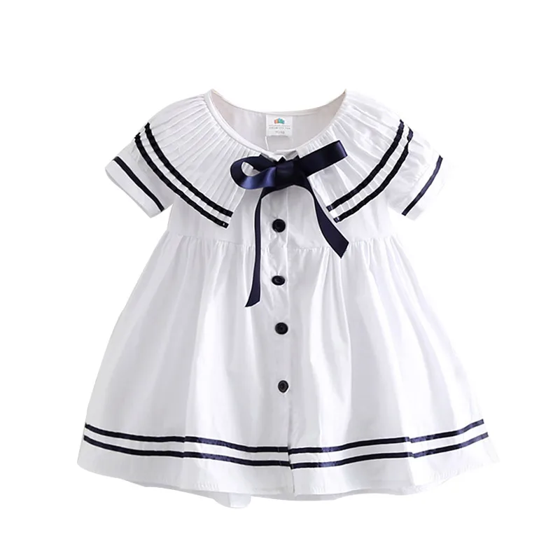 

Summer new product, baby bow dress, girl's navy style dress.