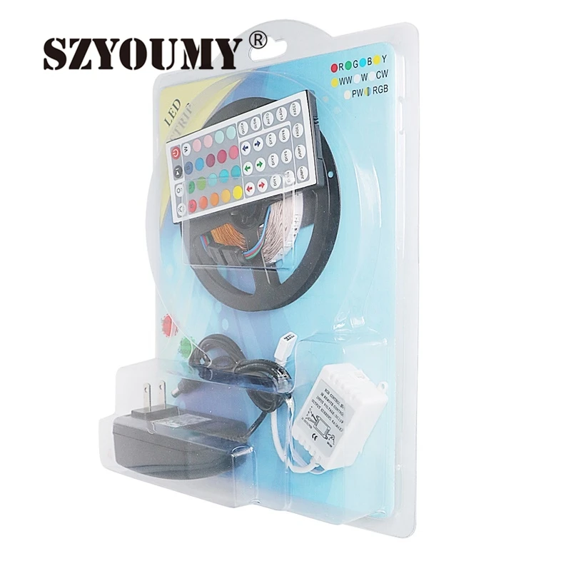 SZYOUMY 2835 SMD RGB Светодиодные ленты свет строка ленты Декор лампы ленты с 44/24 клавиши ИК-пульт дистанционного управления 2A мощность адаптер Blster