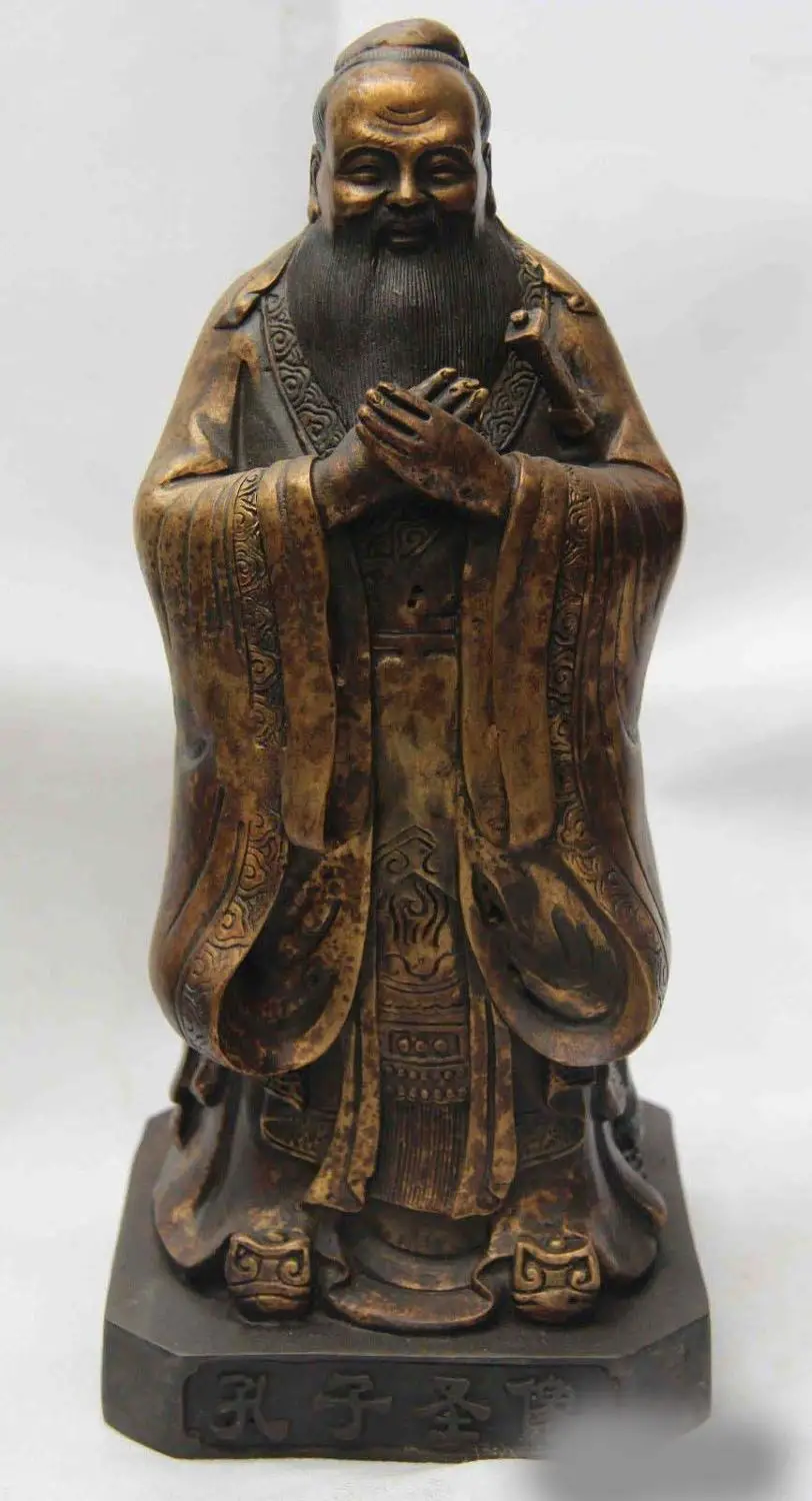 

15 Chinese Folk Bronze Copper Carved Confucius Kong Zi KongZi God Buddha Statue SD 506