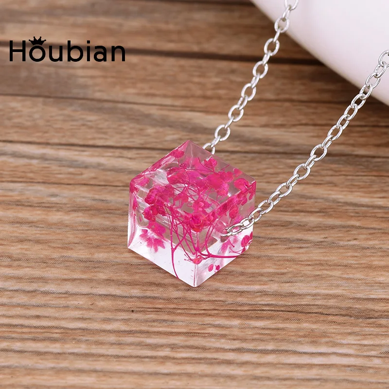

Houbian New Square Resin Dried Flower Necklace Plant Dry Flower Handmade Necklace Jewelry