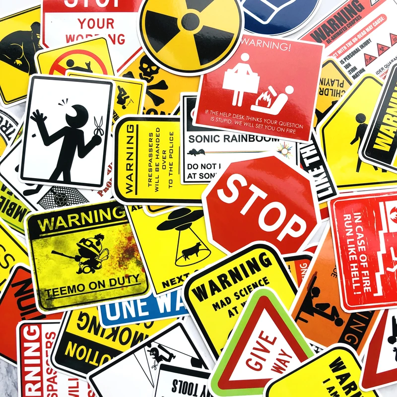 

50PCS Warning Stickers Danger Banning Signs Reminder Waterproof Decal Sticker to DIY Laptop Motorcycle Luggage Snowboard Car