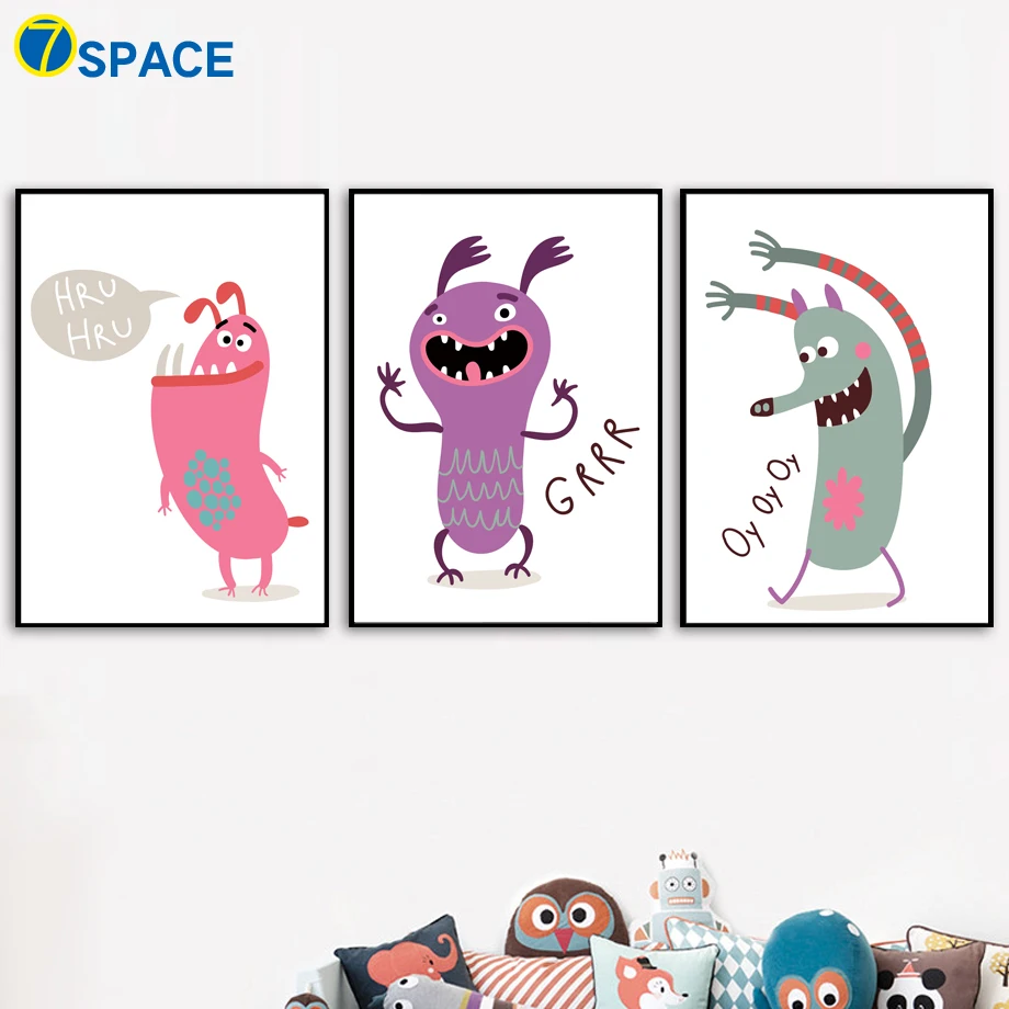 Cartoon Monster Wall Art Canvas Painting Posters And Prints Nordic