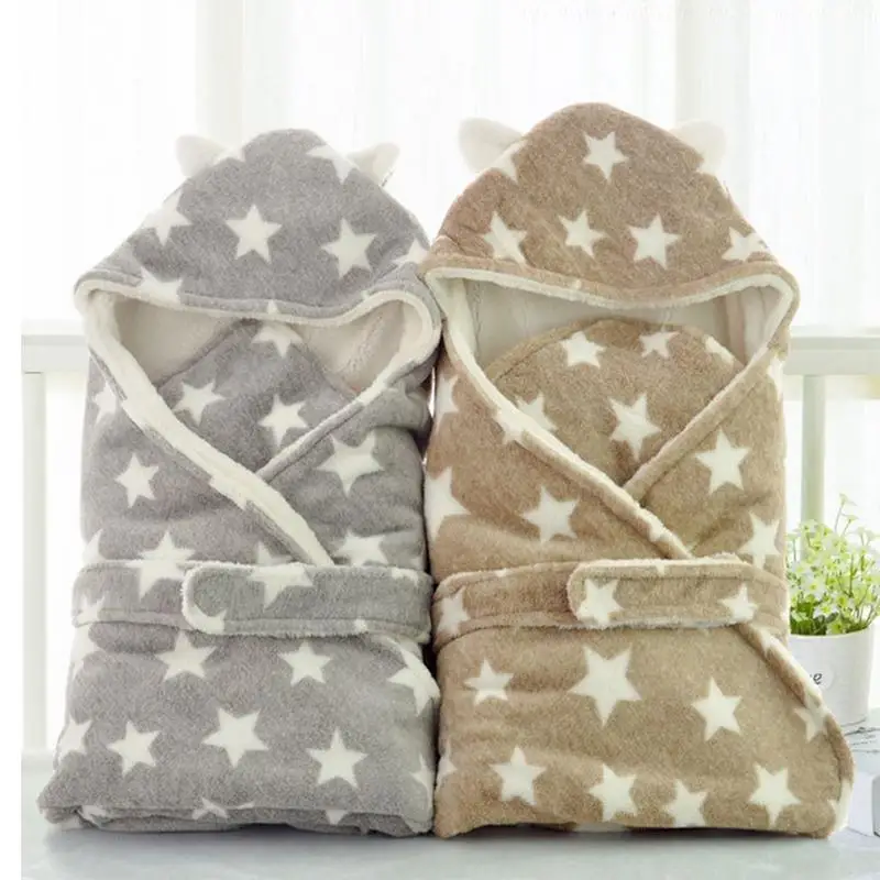 

2 Colors Newborn Blanket Baby Sleeping Bag Double-layer Berber Fleece Polar Liner Print Plush Winter Warm Blanket Stars Pattern