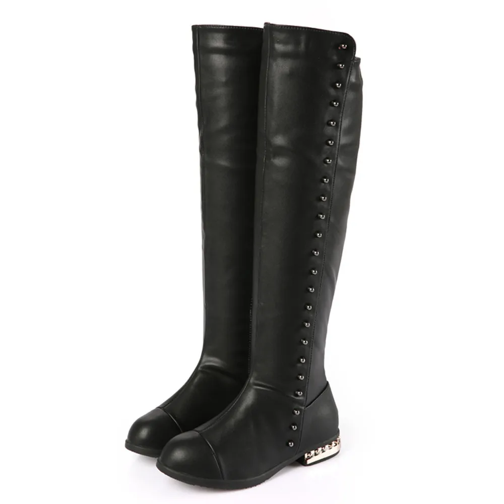

High Quality Fashion Children Girls Autumn Winter Keep Warm Long Boots PU Leather Zipper Girl Thickening Snow Boots Shoes
