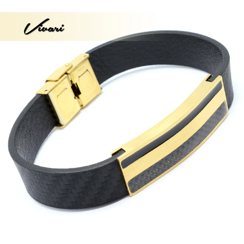 

Vivari Geometric Width Black Genuine Leather Braid Bracelet For Men Stainless Steel Metal Buckle Clasps Fashion Wristband