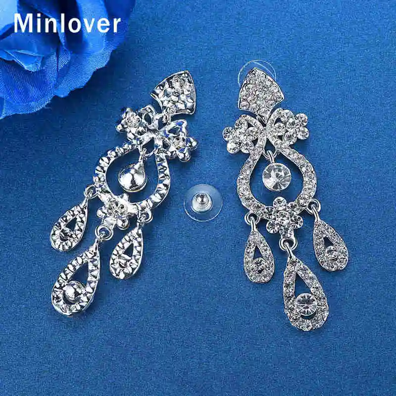Minlover хрустальная люстра длинные висячие серьги для серебра цветная слеза стразы