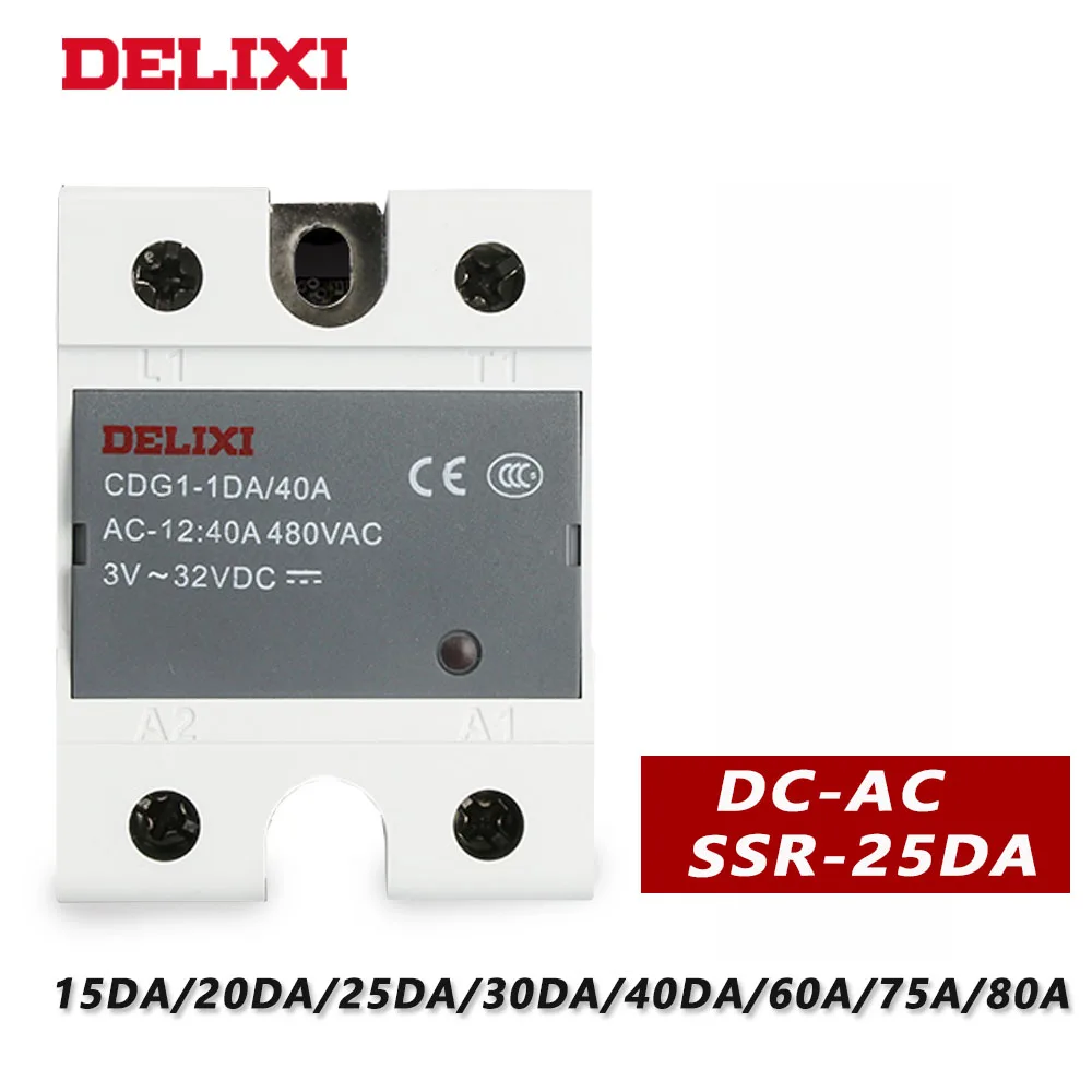 DELIXI твердотельные реле SSR-40DA 3-32 В постоянного тока до 24-480 В переменного тока модуль однофазный DC контроль AC SSR с CE сертификатом