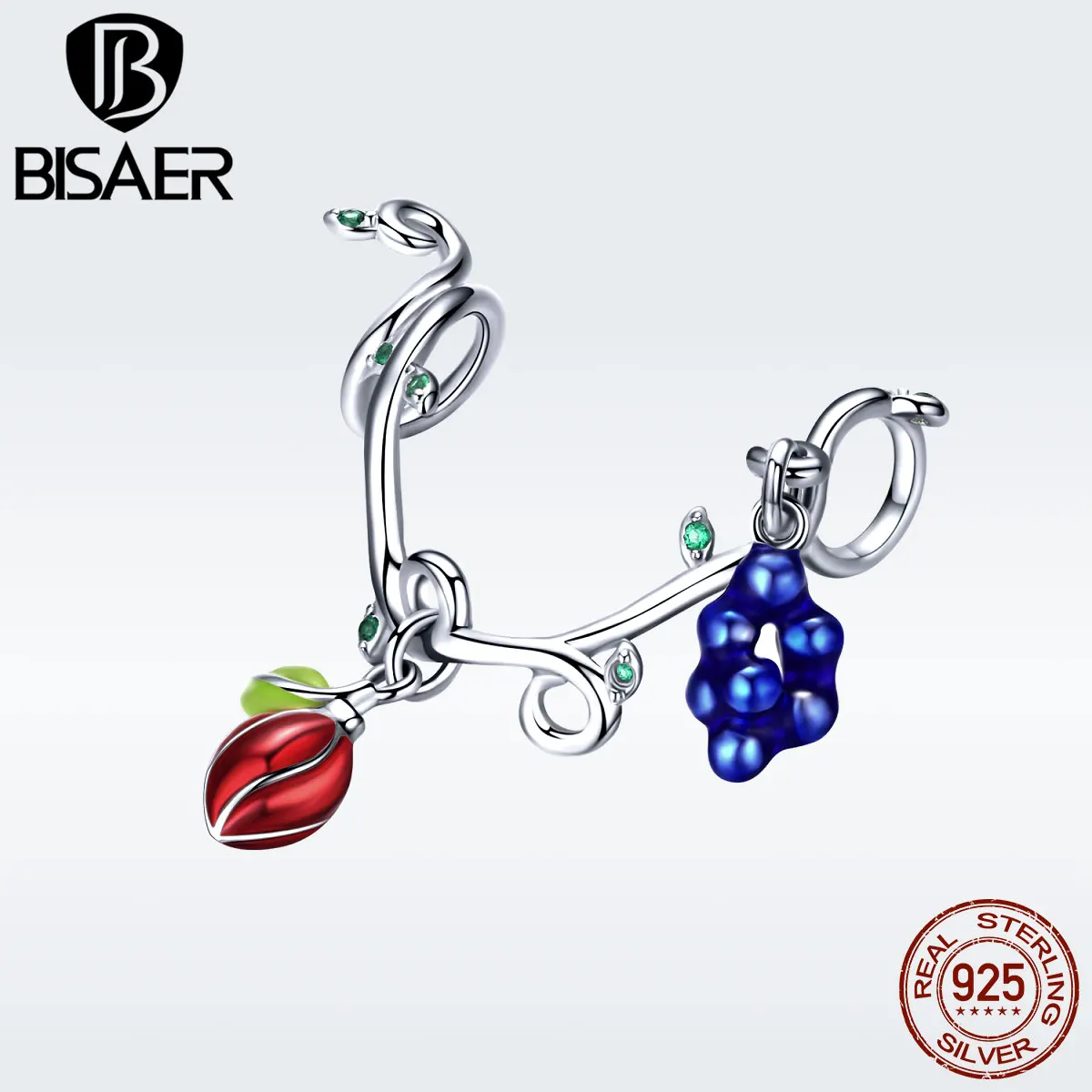 

BISAER Authentic 925 Sterling Silver Colorful Fruit Pendant Charm For Girl S925 DIY Charm Fits Pan Bracelet Necklace GXC1138