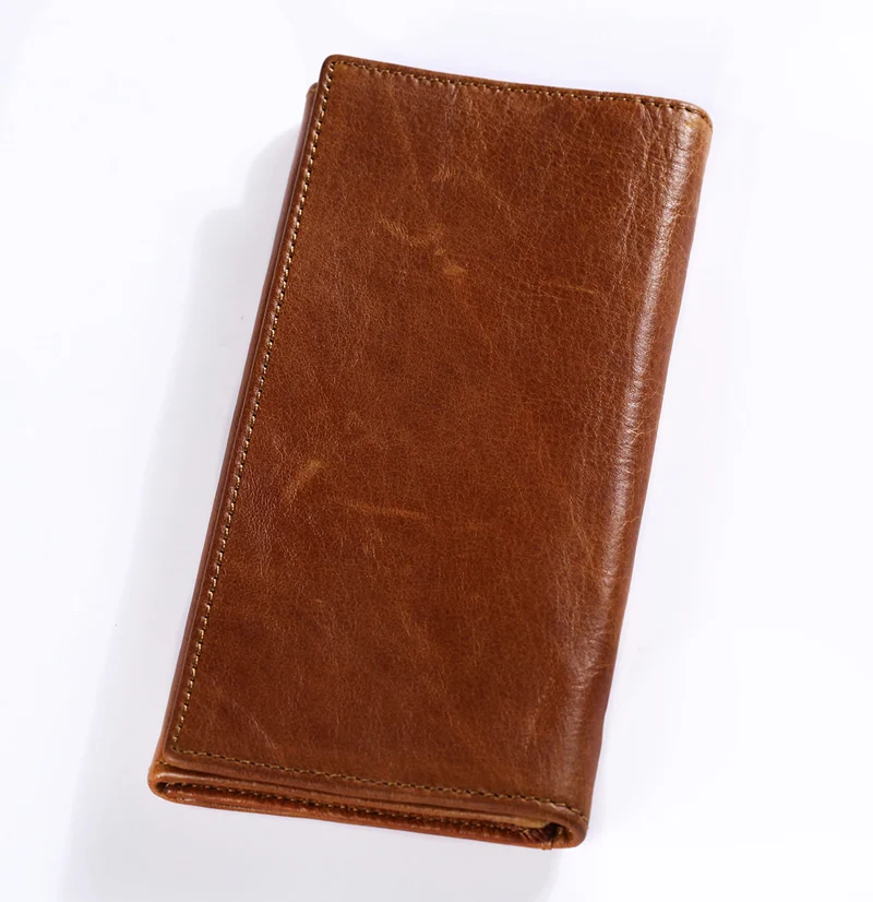 

2016 New Men Trifold Brown Genuine Leather Wallet Cowhide Vintage Extra Capacity Purse LW12