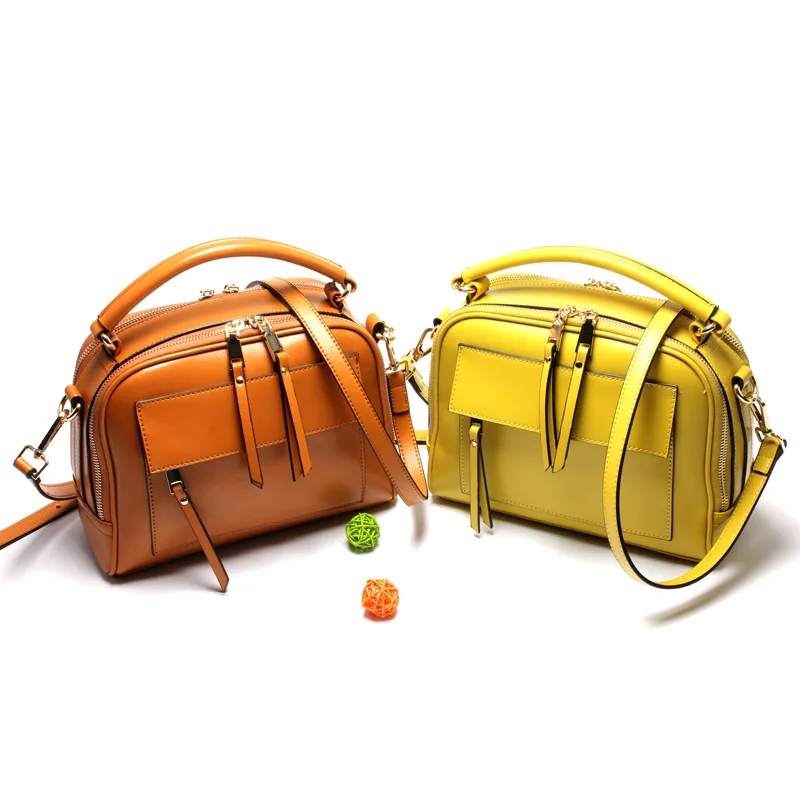 Women's new zipper leather handbag Korean style box leather large-capacity solid color small square package