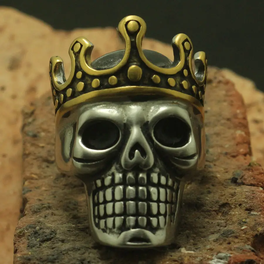 buy Men Boy 316L Stainless Steel Silver Cool Golden Silver Dull Polishing Hot King Skull Ring Factory Price