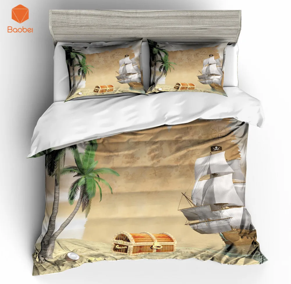 3pcs 3d Pirate Ship Treasure Bedding Set With Pillowcases Duvet