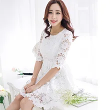 Весна, большие размеры, женское милое кружевное платье с вышивкой, рукав до локтя, завышенная талия, вечерние платья, 11201 XXXXL