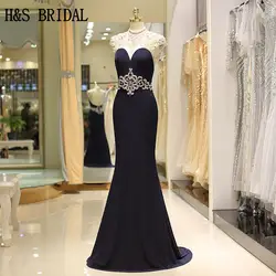 H & S свадебное темно-синее элегантное вечернее платье abendkleider Выпускные платья 2019 vestidos de fiesta бисерное строгое платье