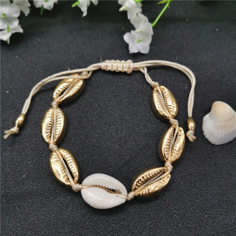 Модный ножной браслет золотистого цвета с раковиной Cowrie для женщин на ногу в