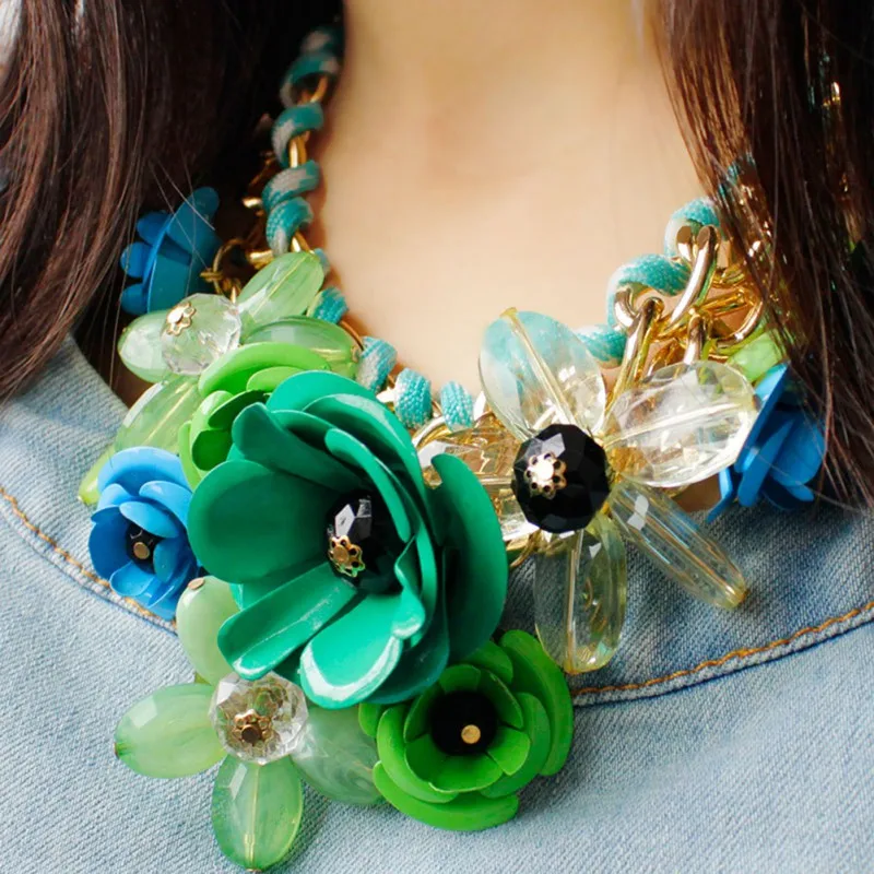

Brand Designer Women Necklace Flower Gem Pendant Rope Woven Necklace For Women Gift Ladies