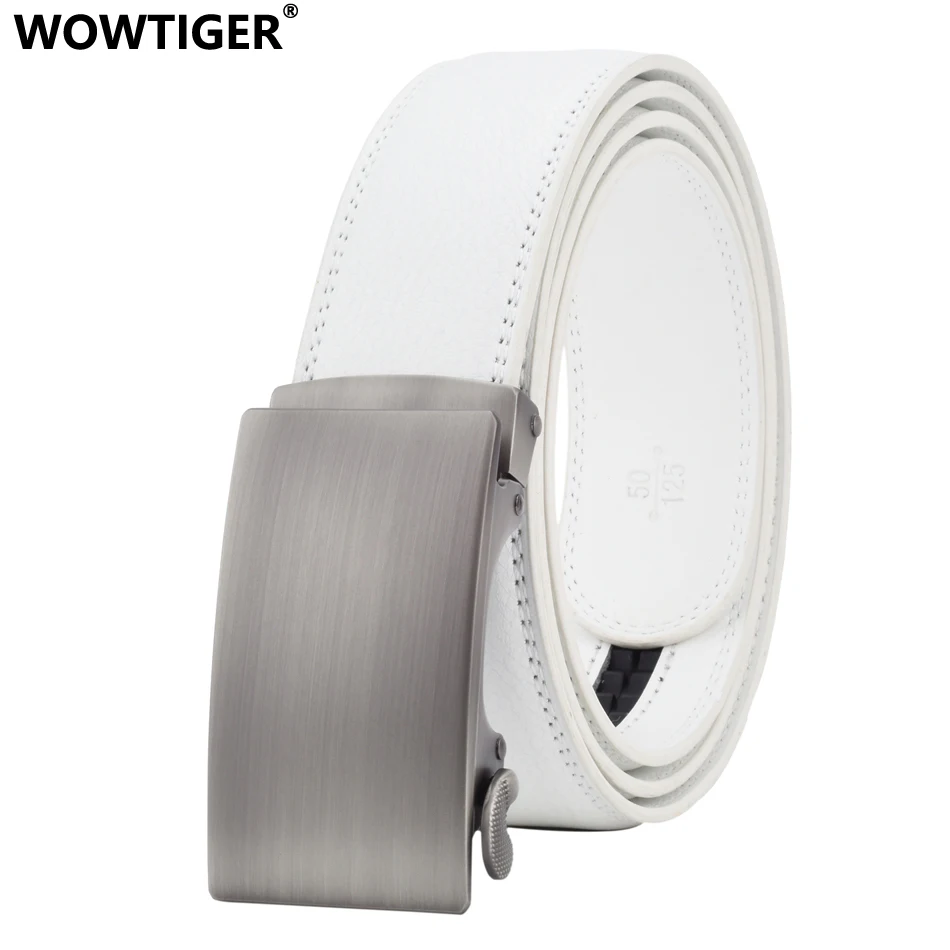 

WOWTIGER white coffee Khaki 35mm Cowhide Leather Belt For Men High Quality Male Brand Designer Ratchet Automatic Luxury belts