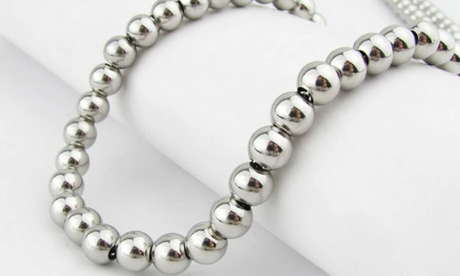

8mm 32''(81cm) Long Jewelry Stainless Steel Heavy Chunky Beaded Chain Handmade Solid Ball Chain Necklace Mens Jewelry silver