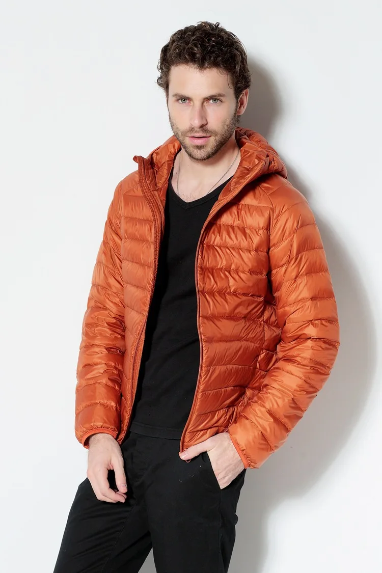 Новая мужская белая пуховая куртка переносная с капюшоном пуховая куртка Ультралегкая мужская зимняя куртка теплая пуховая парка плюс размер - Цвет: Orange
