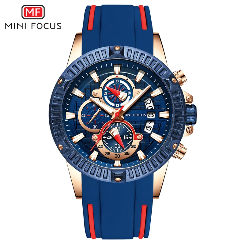 Мини фокус кварцевые часы для мужчин силиконовый ремешок армейские Спортивные Хронограф наручные часы для мужчин часы Relogios Masculino 0244G0. 3 - Цвет: MF0244G-Blue