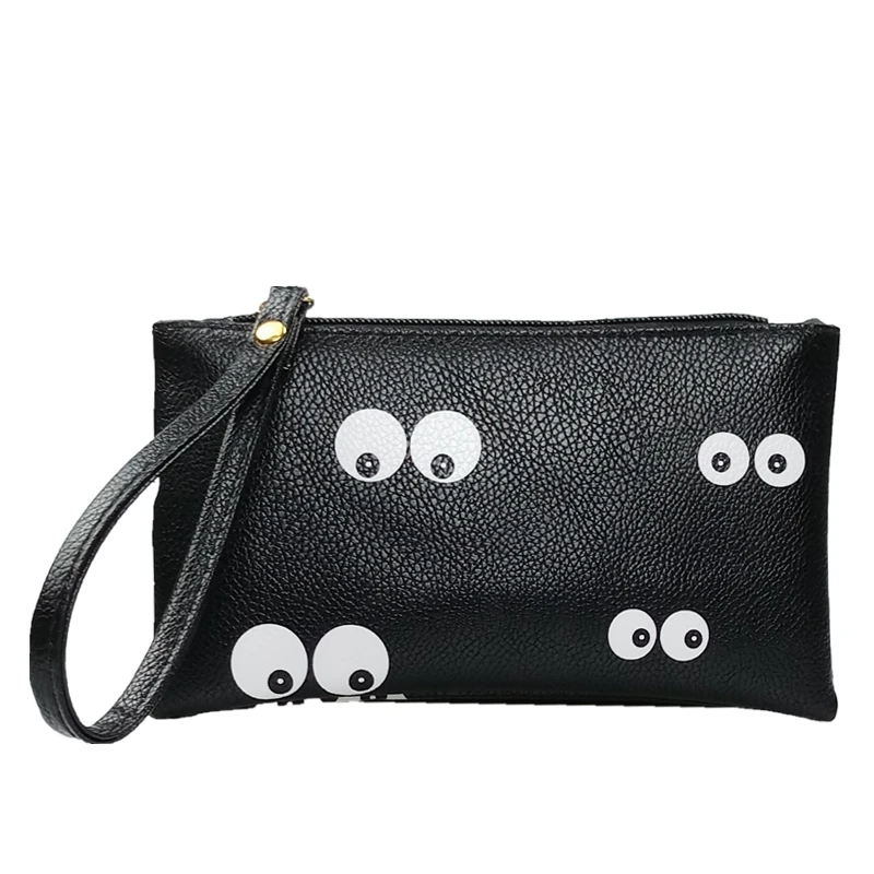 2018 New Fashion Funny Women Black Wallet Girls Pu Leather