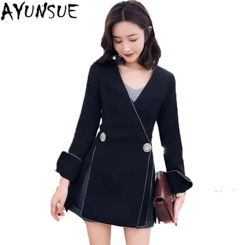 

AYUNSUE Newest 2020 Elegant Blazer Women Double Breasted Blazers Ladies Black Long Sleeve Suit Jacket Outwear Hot Sale LX2141