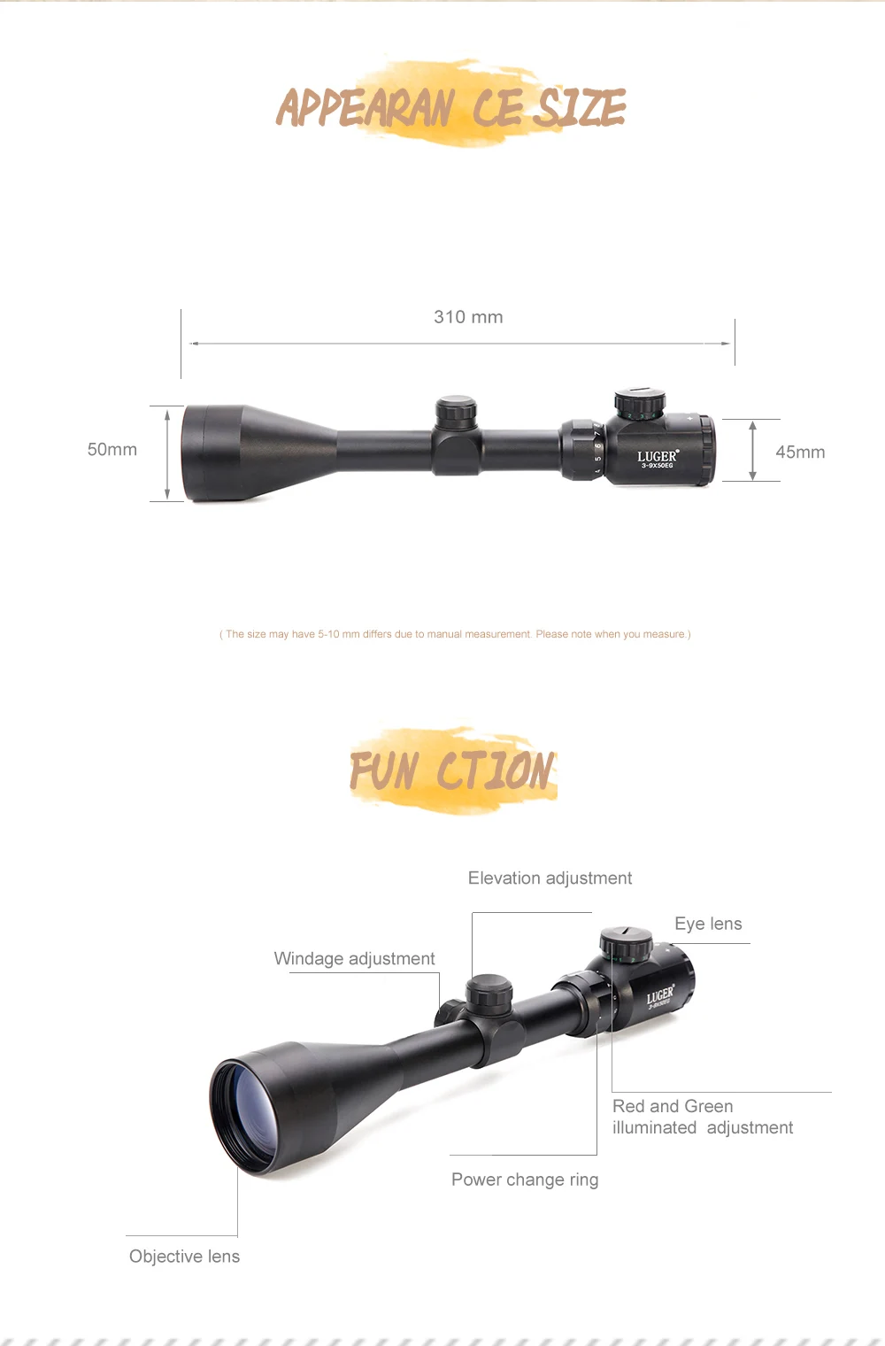 3-9x50EG Tratical Охота Riflescope красный зеленый Illiuminated оптика зрение Rimfire область для наружной винтовки оптический прибор для страйкбола охота