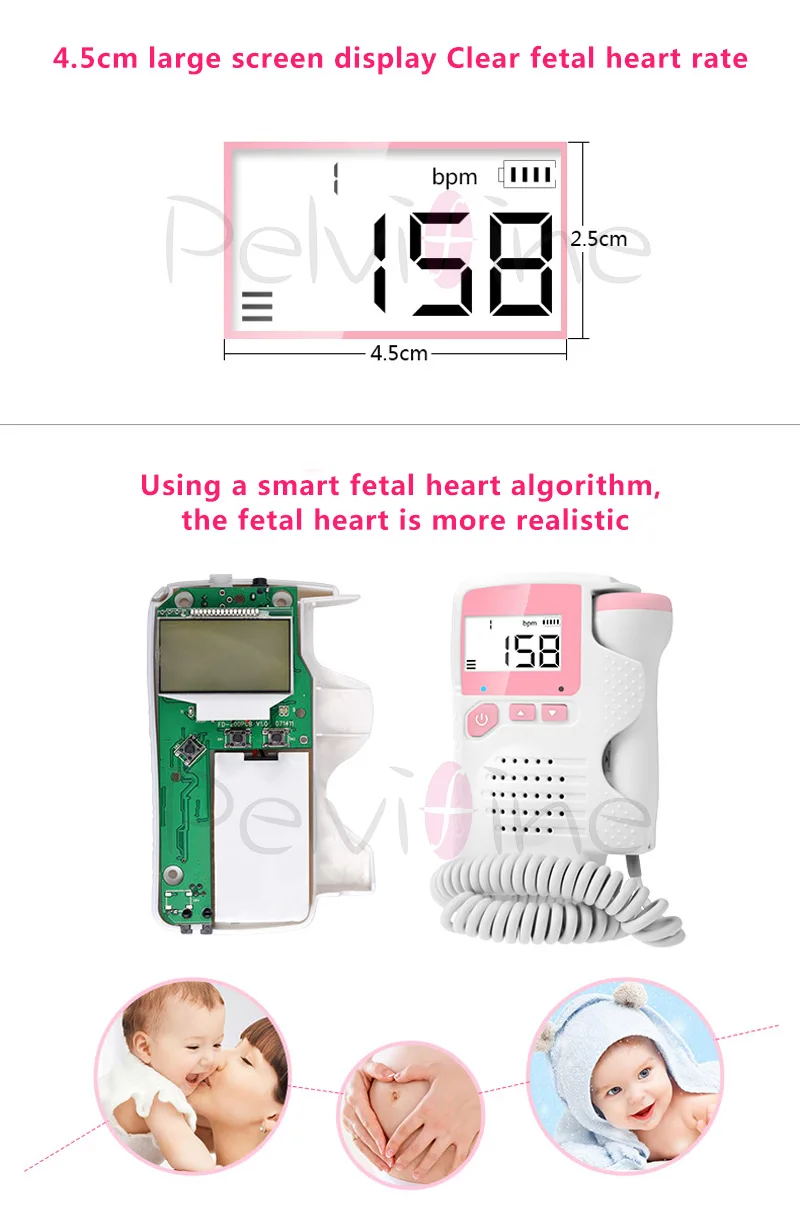 Pelvifine Портативный ЖК-дисплей Fetal Doppler детектор сердцебиения уход за ребенком бытовой для беременности плод измеритель пульса допплеровский монитор