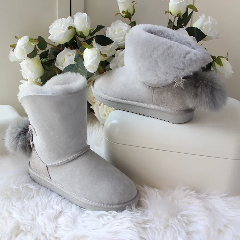 Новое поступление; классические женские ботинки в австралийском стиле; женские зимние ботинки из натуральной овечьей кожи; женская обувь - Цвет: Grey