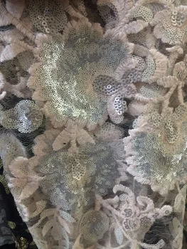 

Light grey sequins french net lace fabric Nigeria wedding net lace fabric H902 gold aqua silver optional
