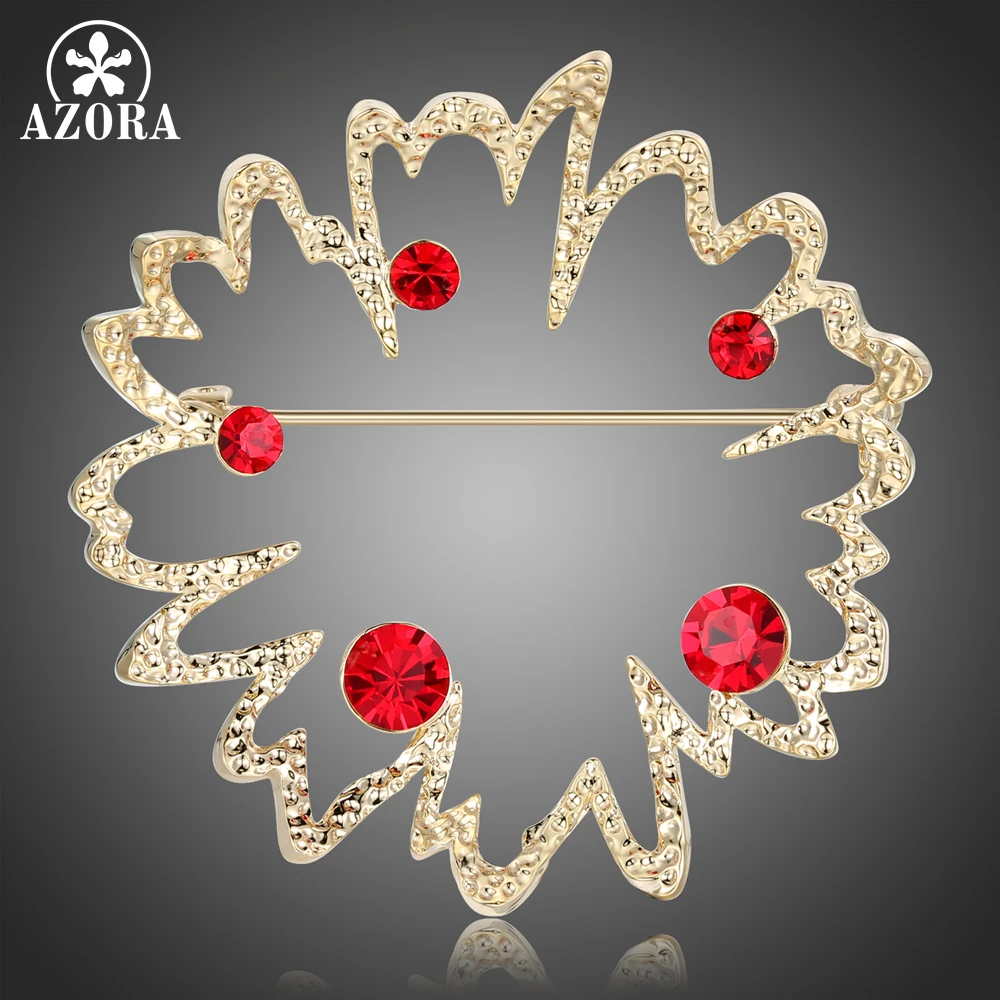 

AZORA Red Austrian Rhinestone Flower Brooches for Women Gold Color Large Fashion Pins Style Accessories Coat Jewelry Gift TP0100